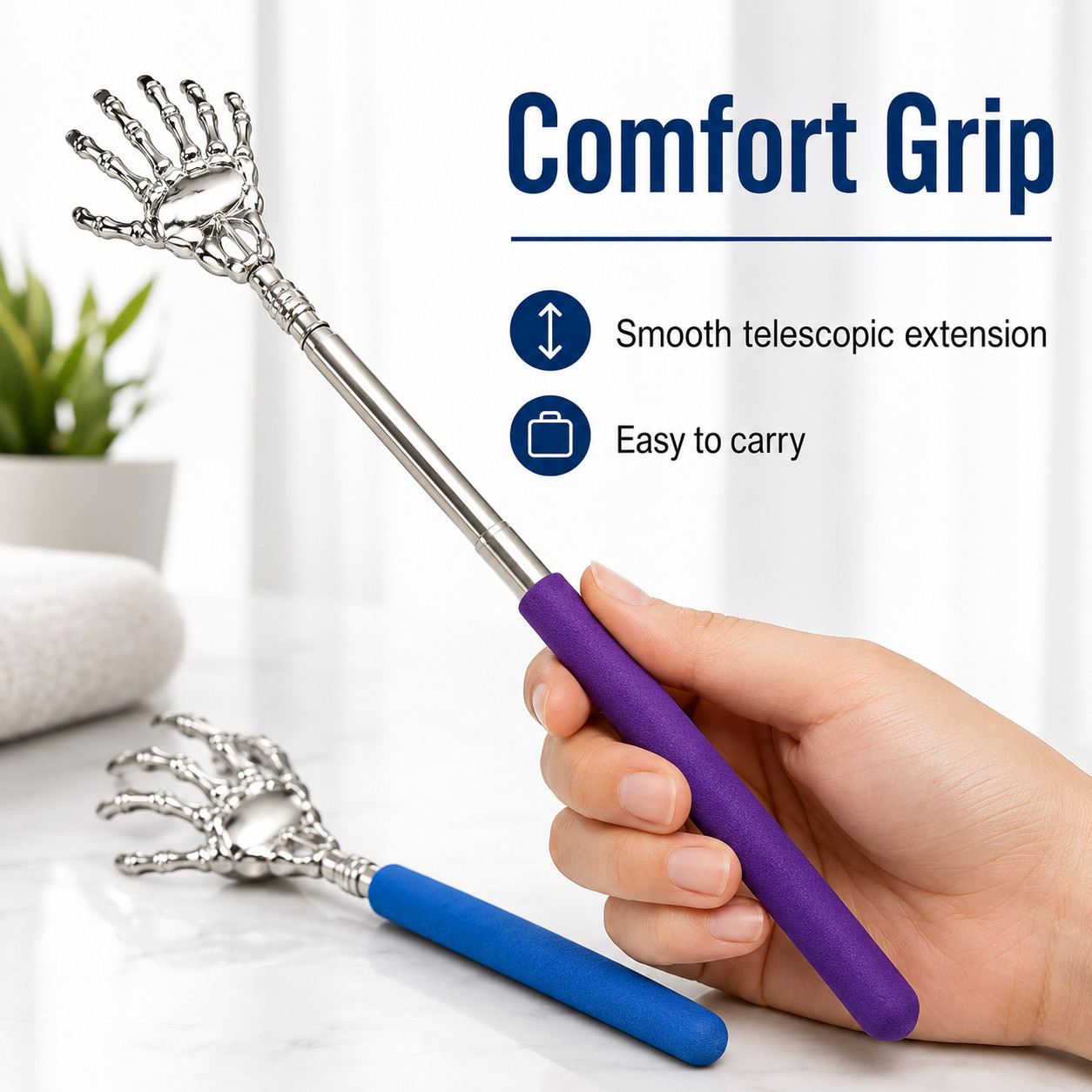 2PCS Metal Back Scratcher – Extendable Telescopic Massager for Itch Relief