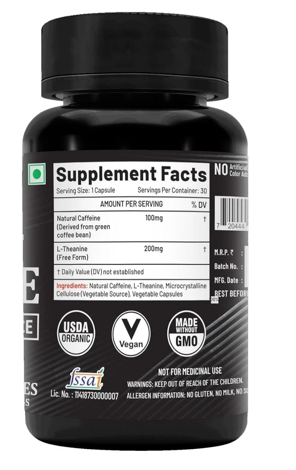 NutriJa Natural Caffeine 100MG Plus L-Theanine 200MG – 30 capsules