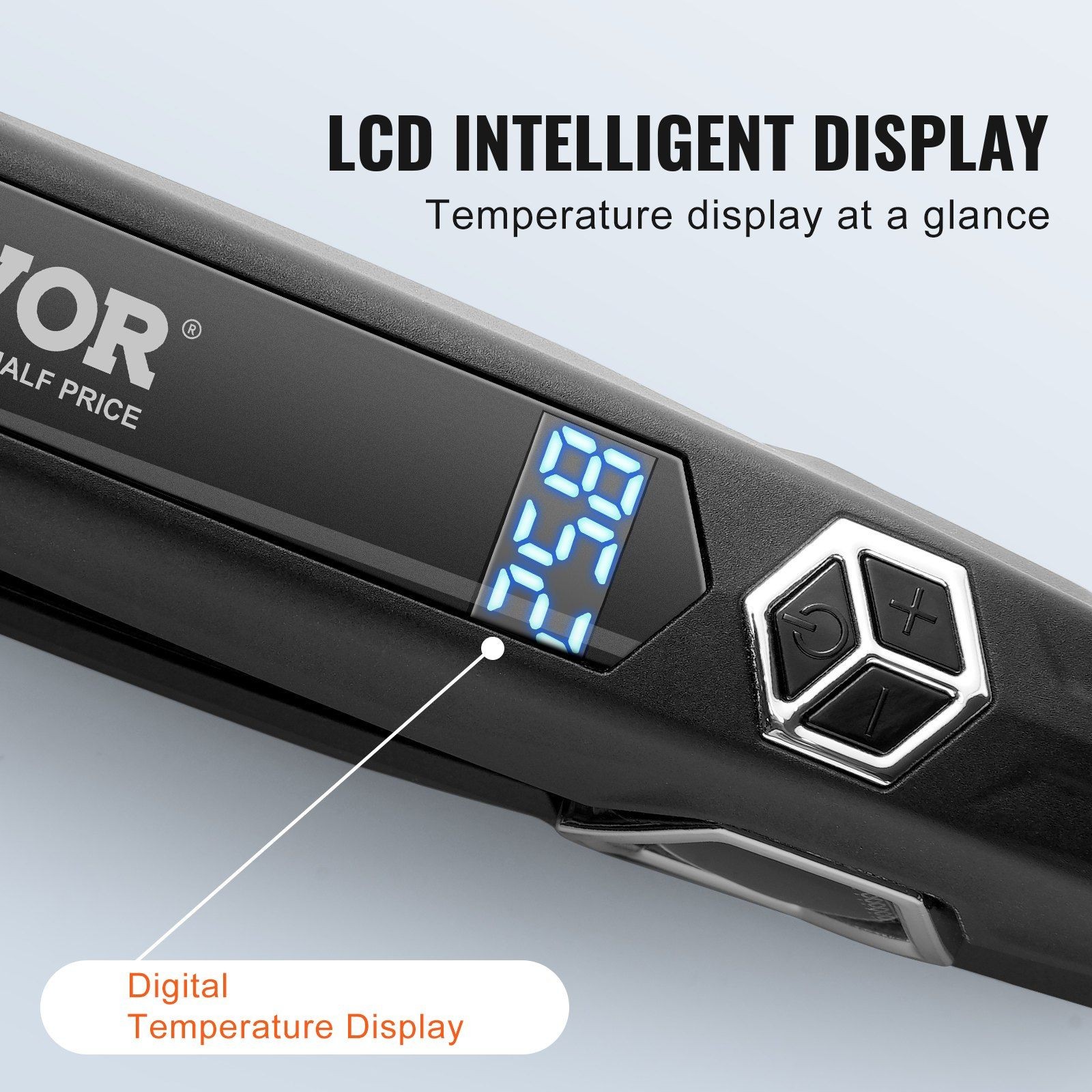 1.5-inch Titanium Flat Iron with LCD 19 Temp Levels 210°F-450°F Dual Voltage