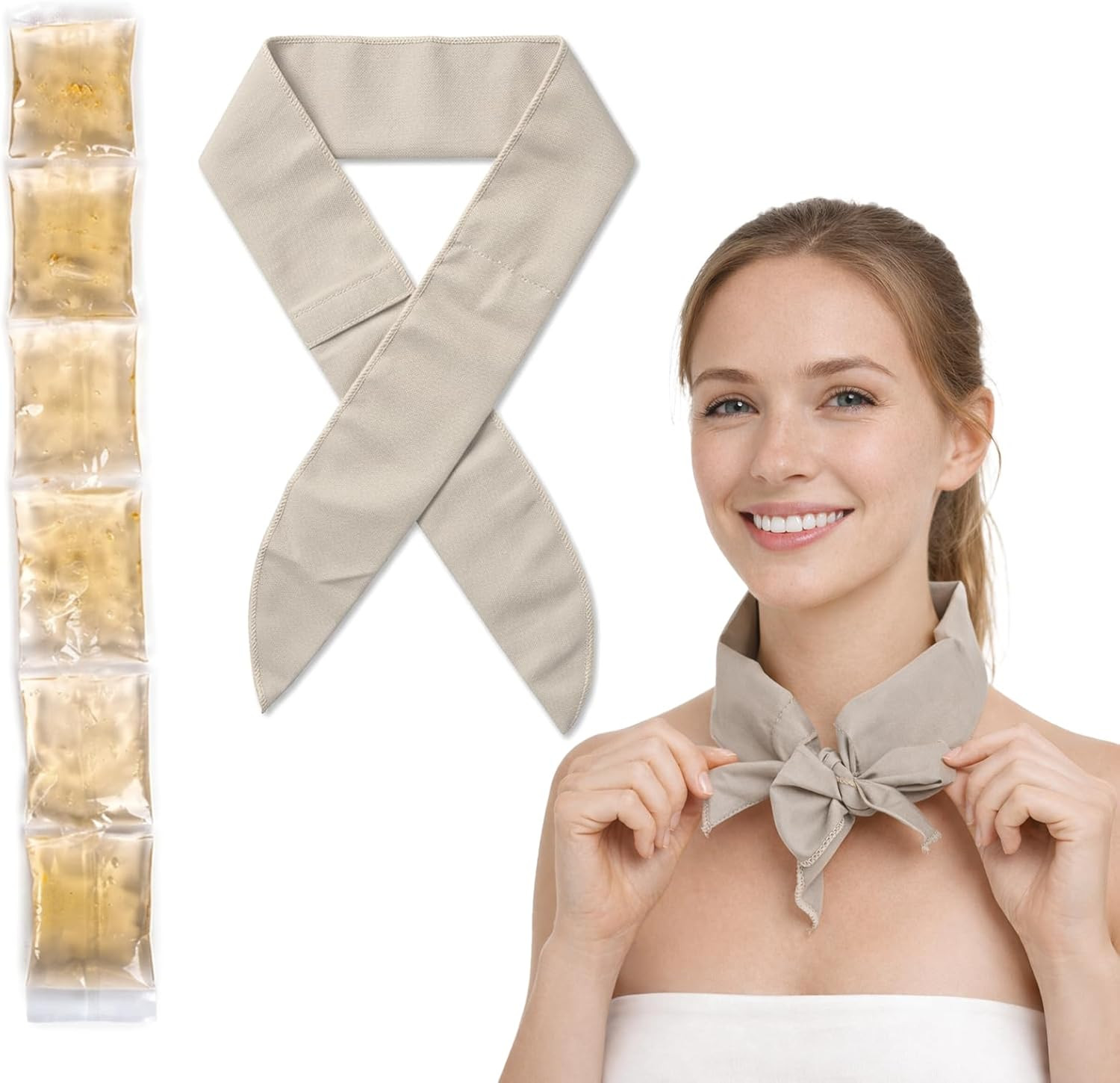 Reusable Cooling Neck Scarf with Ice Packs, Adjustable Cold Neck Wrap for Summer