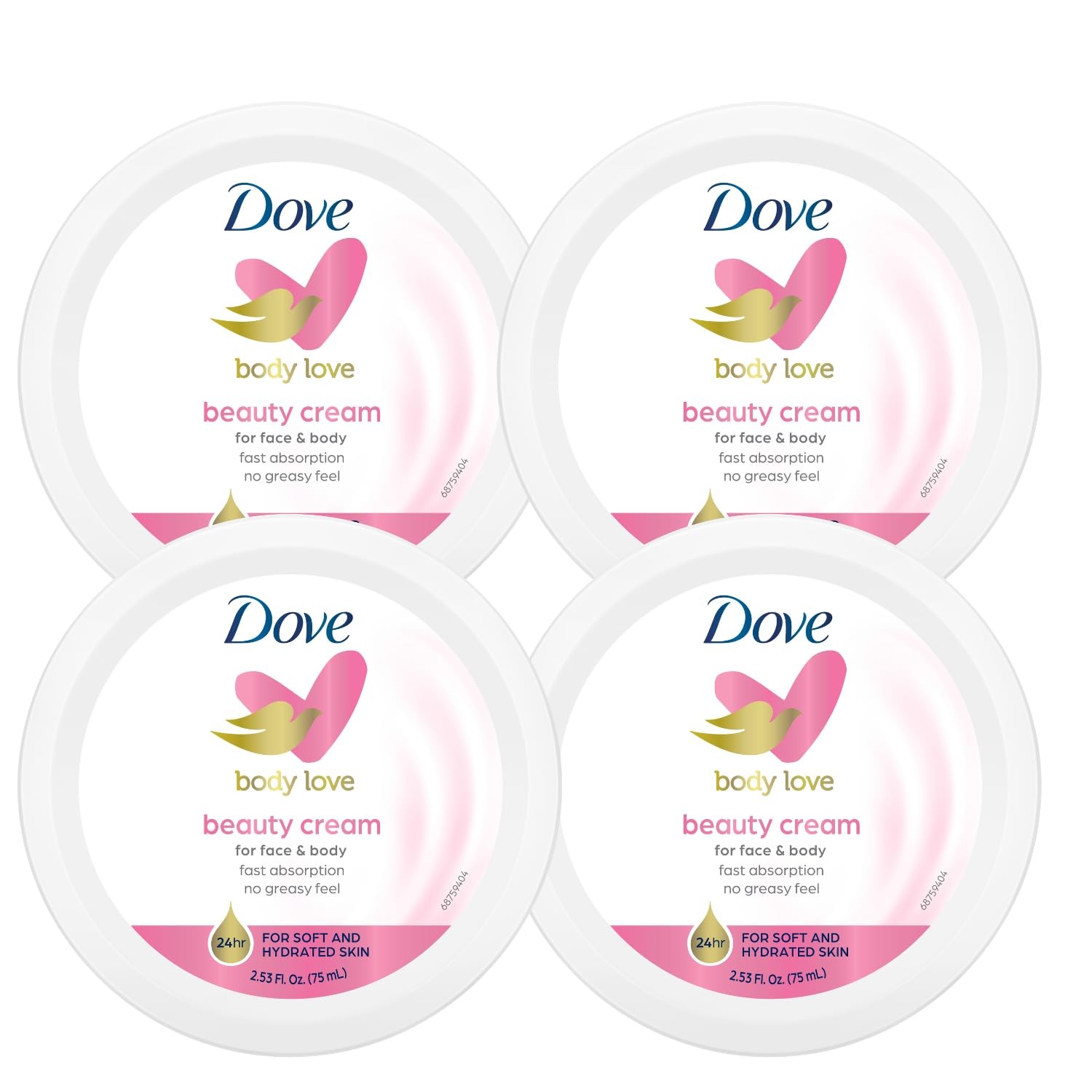 4 X Dove Body Love Beauty Cream 2.53 Fl Oz/75 ML