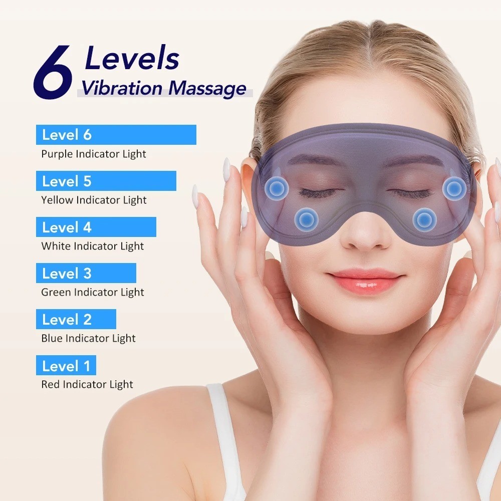 Heated Vibrating Eye Mask USB Warm Compress Massage Sleep Mask 5 Heat 6 Modes