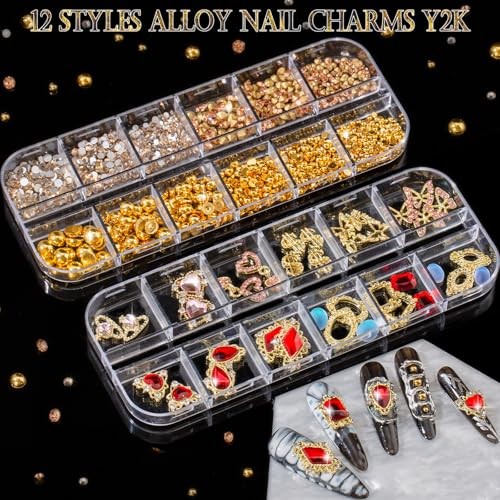Variety Gold Nail Charms: 48 Styles Gorgeous 3D Metal Nail Gems gold