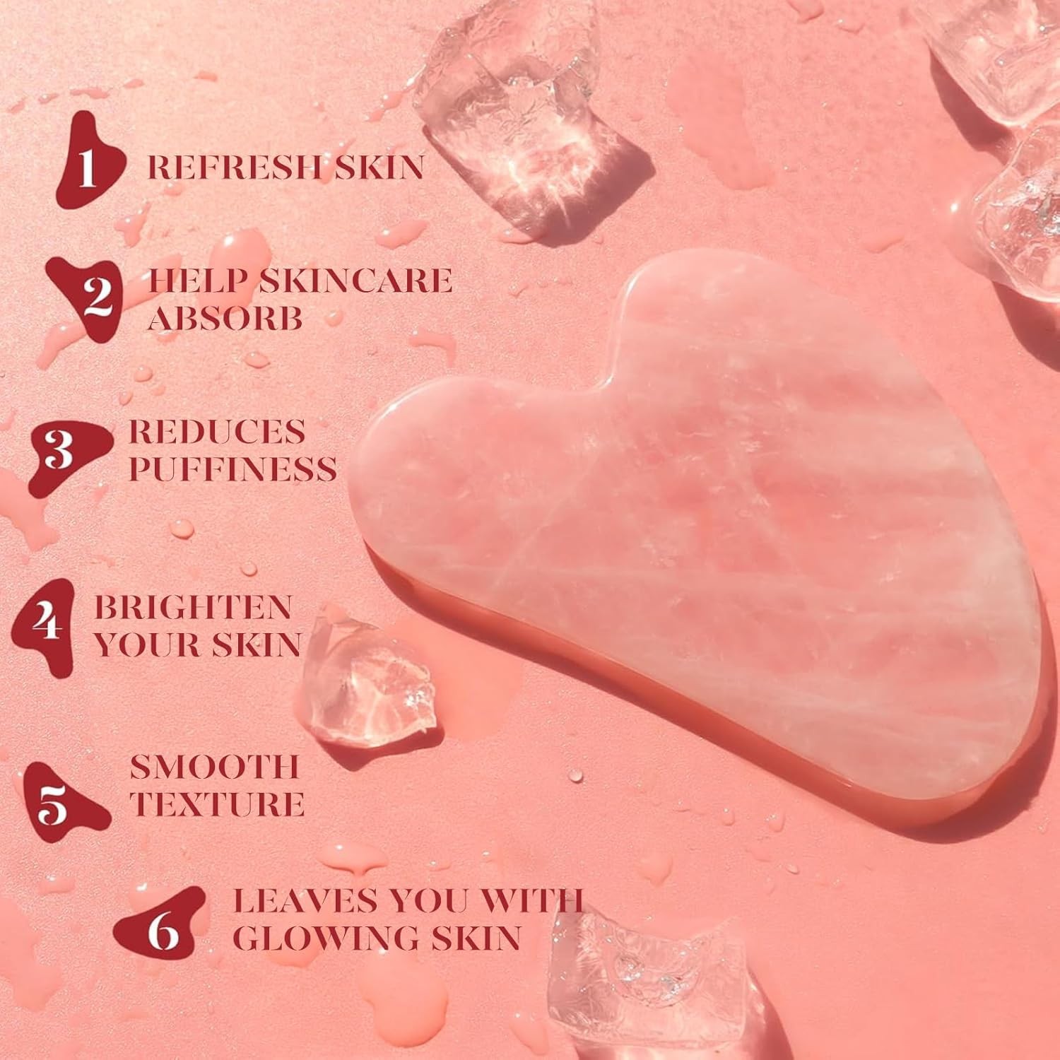 BAIMEI IcyMe Rose Quartz Roller & Gua Sha Set, Cooling Face Roller for Depuffing