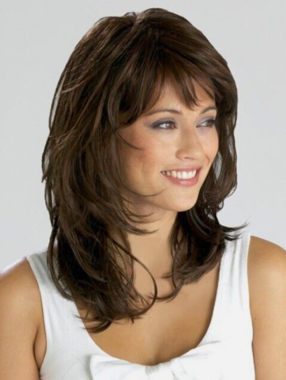 Women Natural Daily Wigs Medium Wavy Layered Cut Synthetic Hair Capless Wigs
