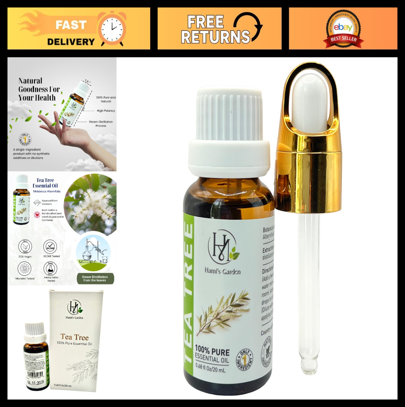 100% Pure Tea Tree Essential Oil – Premium Grade for Skin Care, Massage & Diffus