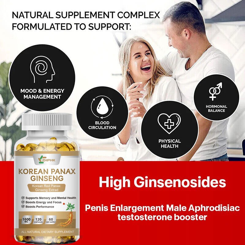 Korean Red Panax Ginseng – 120 Capsules – Extra Strength 1600mg Highest Potency
