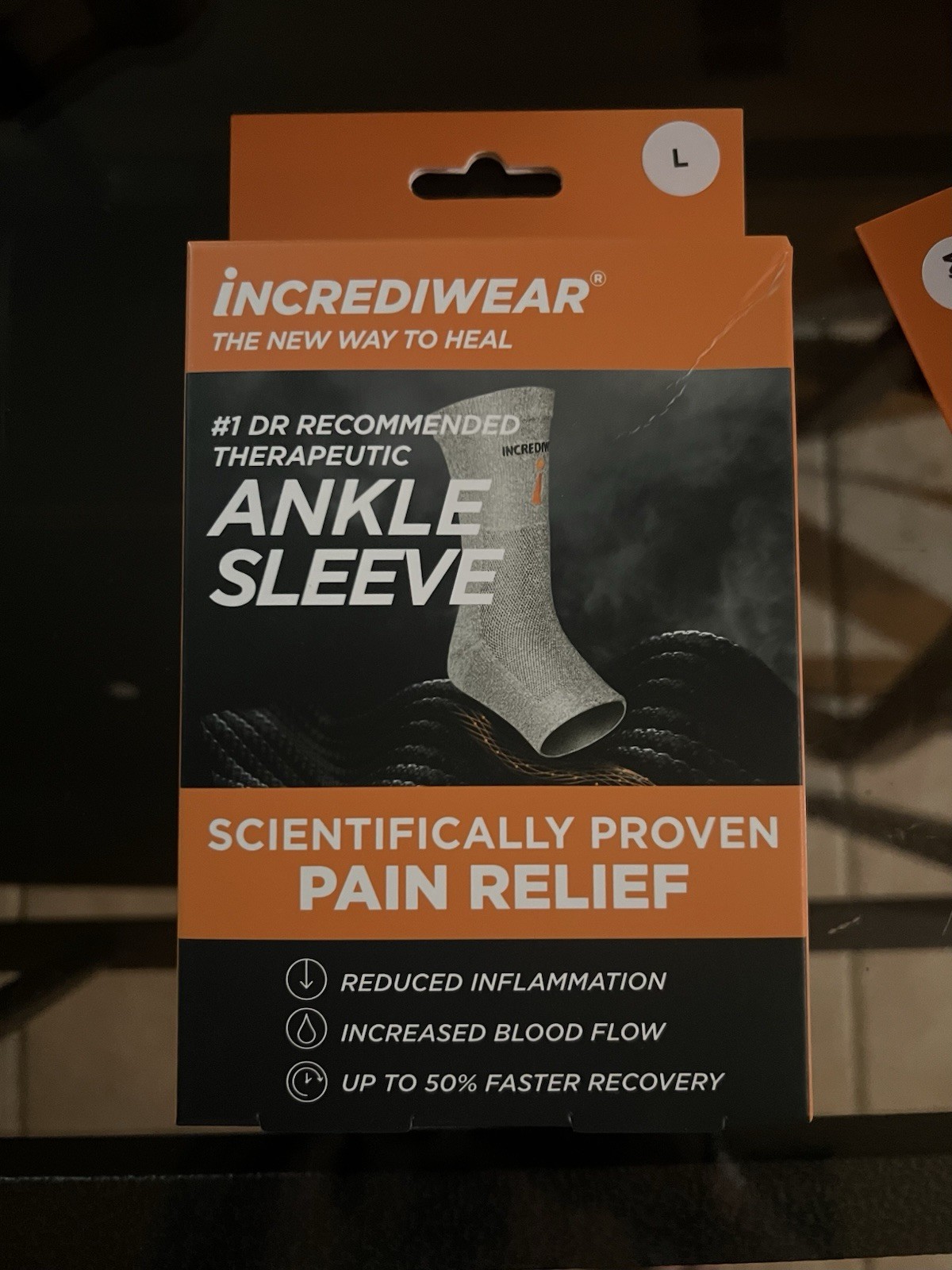 Incrediwear Ankle Sleeve Large Grey Gray Compression Support New
