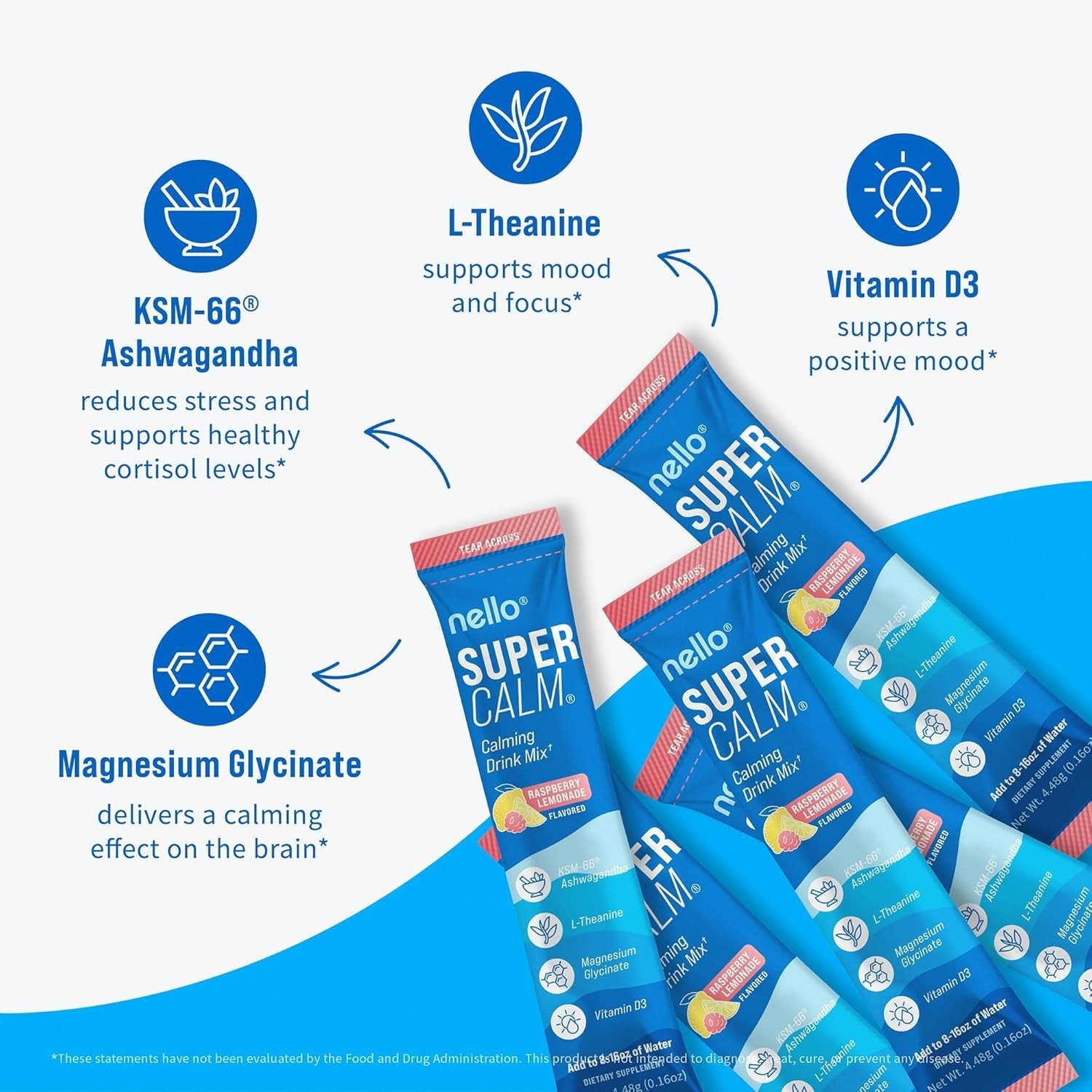 Nello Supercalm – Calming Drink Mix with KSM-66 Ashwagandha, Vitamin D3