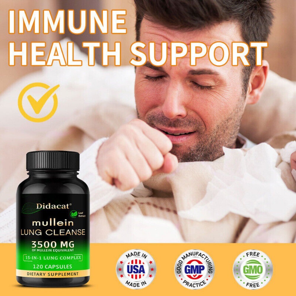15 In 1 Complex Mullein Extract Supplement Lungs Detox Cleanse 120 Capsules US