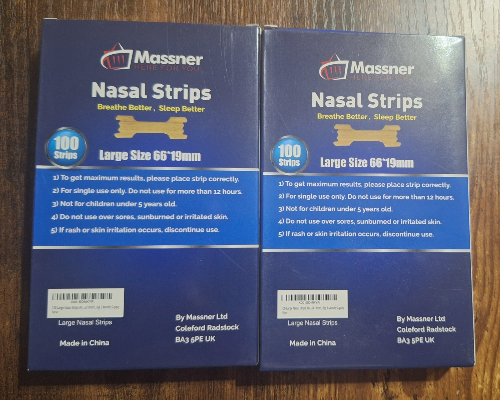2-Pack Massner 100 Count Each Anti-Snore Nasal Nose Strips Large Breathe Better