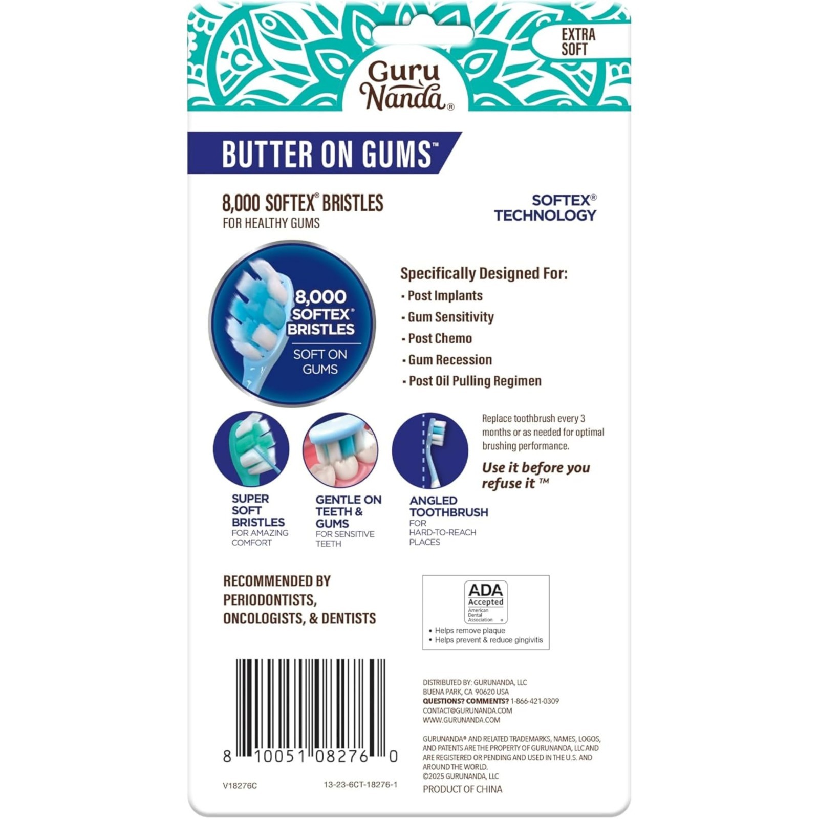 GuruNanda Butter on Gums Toothbrush with Extra Soft Bristles for Sensitive Gums