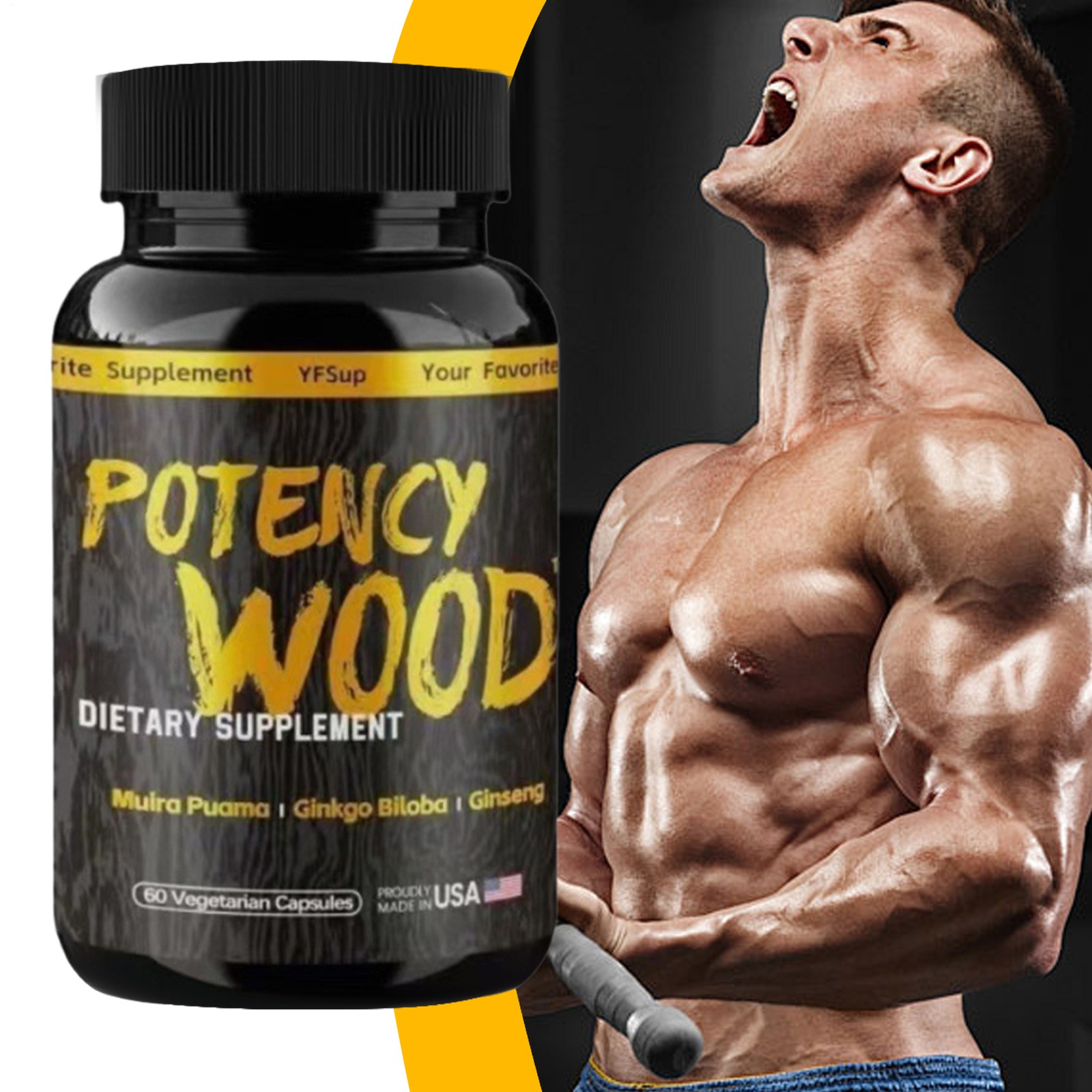 Potency Wood Dietary Supplement Muira Puama Ginko Biloba Ginseng 60 Capsules
