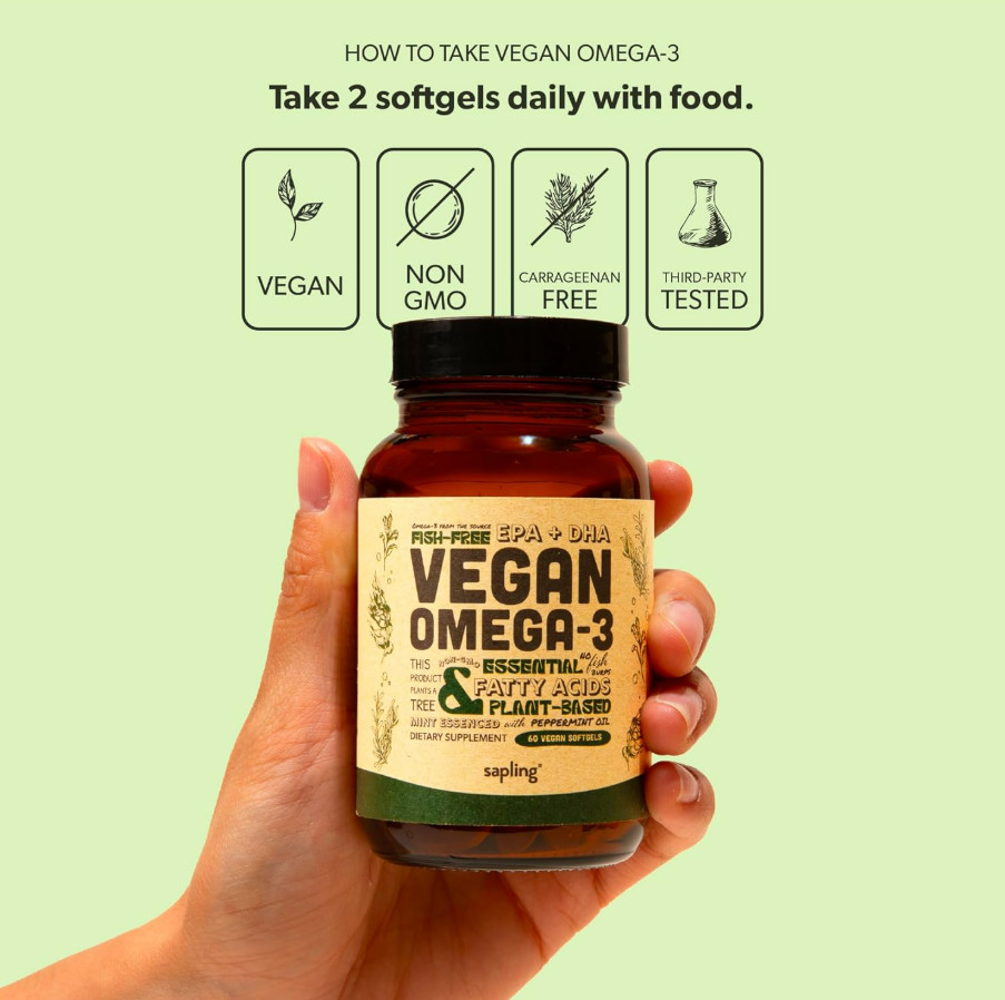 Vegan Omega 3 DHA EPA from Algae, Fish Oil Alternative, Heart Support 60 Ct Plus