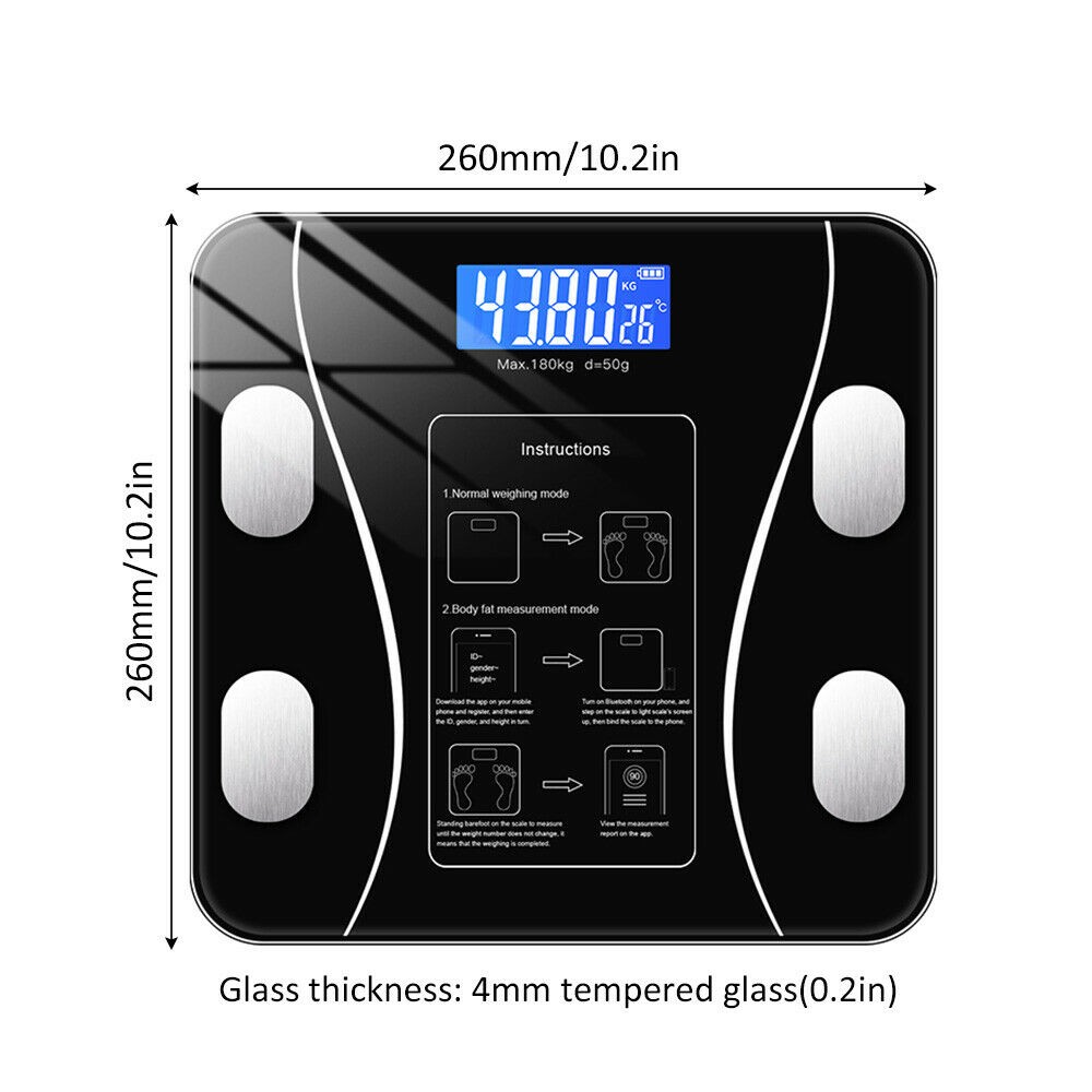Digital Bluetooth Body Fat Scale, ABS plastic base Panel, Black
