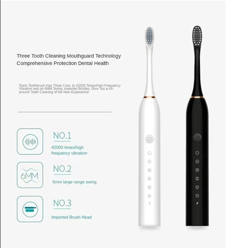 Sonic Electric Toothbrush USB Rechargeable Smart Timer with Brush Heads