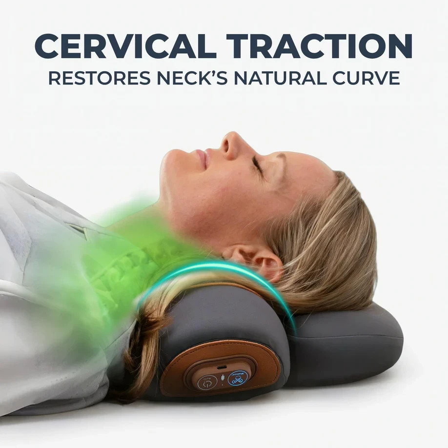 Portable Heat Neck Support Sleep Pillow with Electric Vibration Traction