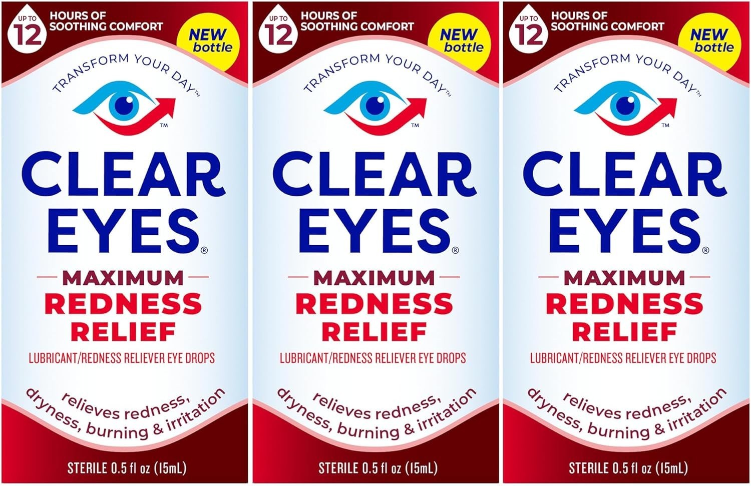 3 Pack Clear Eyes Maximum Strength Redness Relief Eye Drops 0.5 Oz Each
