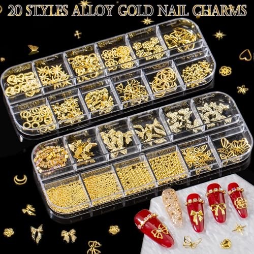 Variety Gold Nail Charms: 48 Styles Gorgeous 3D Metal Nail Gems gold