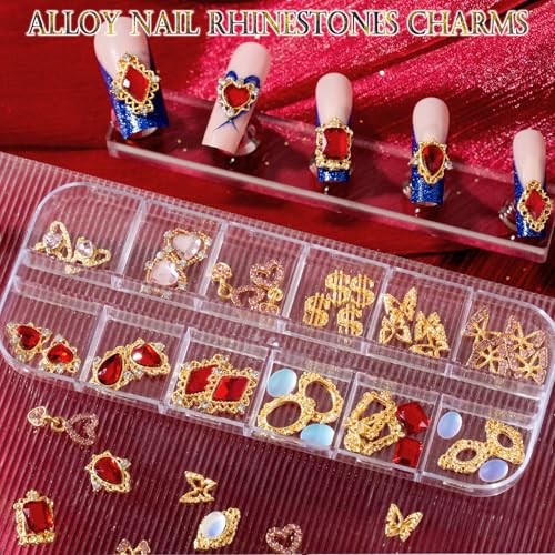 Variety Gold Nail Charms: 48 Styles Gorgeous 3D Metal Nail Gems gold