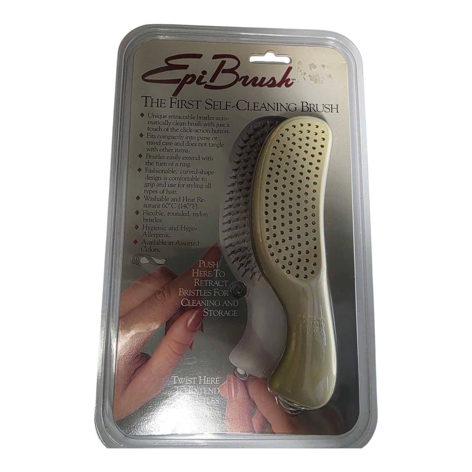  1980s Epi Brush Products Beverly Hills 5″ Self-Cleaning Purse Size (*Sealed)