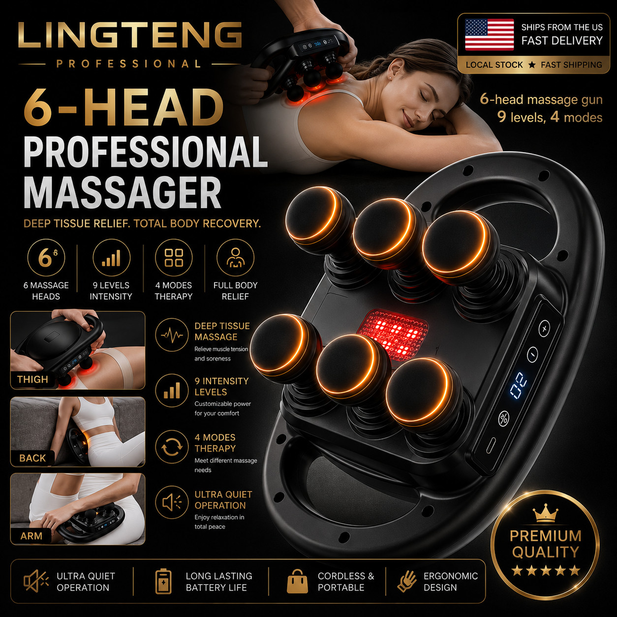 6-Head Deep Tissue Massage Gun, Electric Percussion Massager with 9 Intensities!