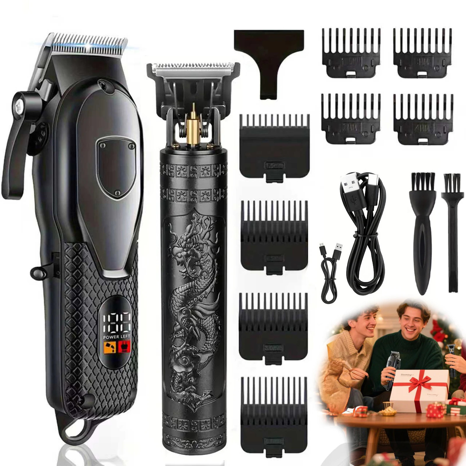 Hair Clippers Set for Men, LED Display, Professional Cordless Hair Clipper Shav