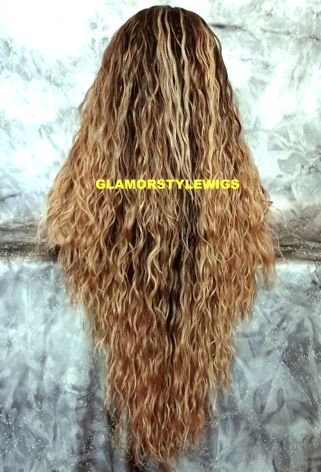 36” FREE PART LACE FRONT WIG EXTRA LONG OMBRE BROWN CARAMEL BLONDE MIX HEAT OK