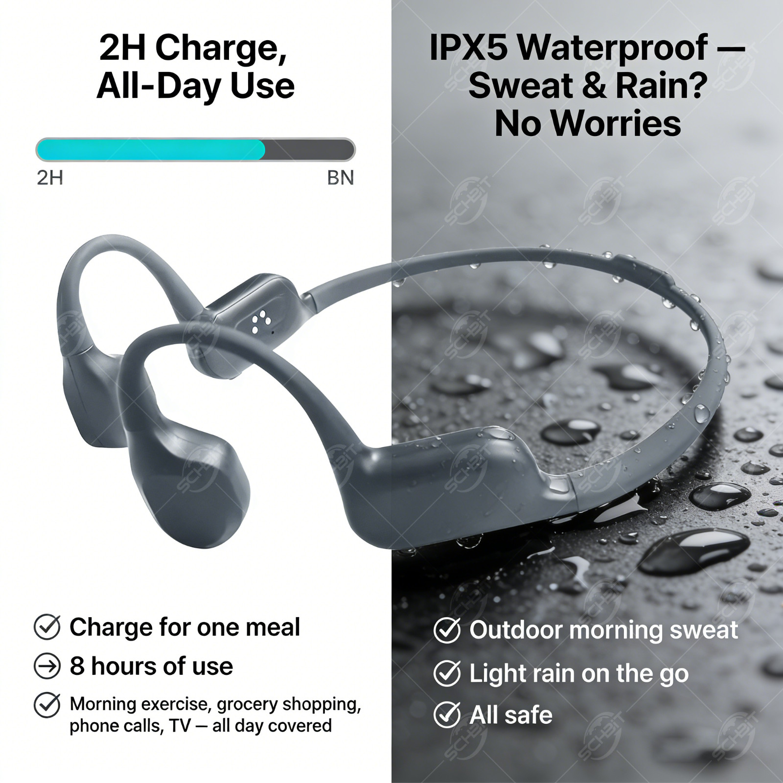 Bone conduction hearing aid Waterproof Rechargeable Long battery for Old People