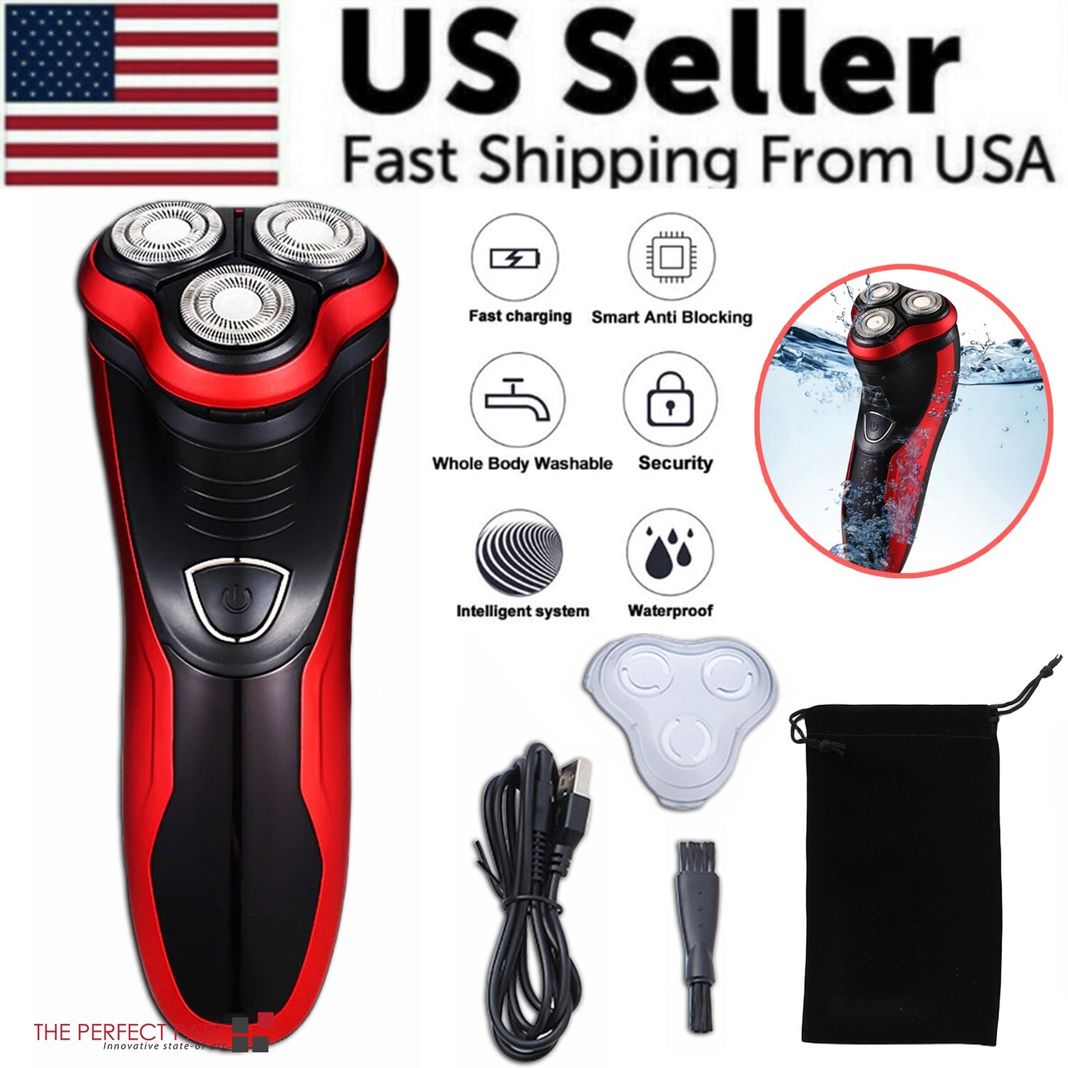 Men’s Razor Rotary Waterproof Electric Shaver Pop-Up Trimmer Wet Dry Cordless