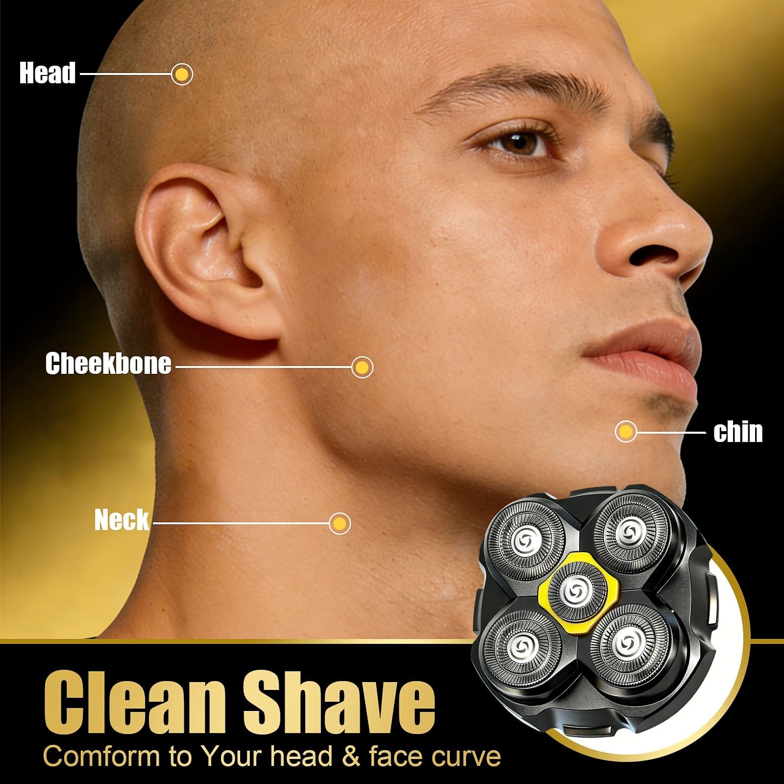 Replacement Heads for 5 Head Shaver – 3 Count, Wet/Dry Shaving for Bald Men