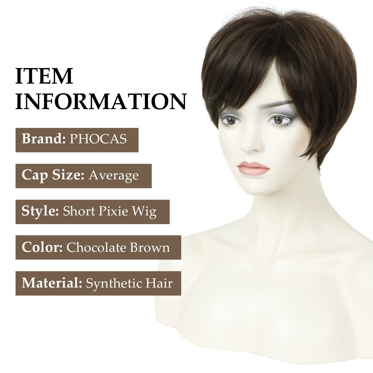 Pixie Cut Wigs Short Stylish Fluffy Layer Wig None Lace B-Chocolate Brown
