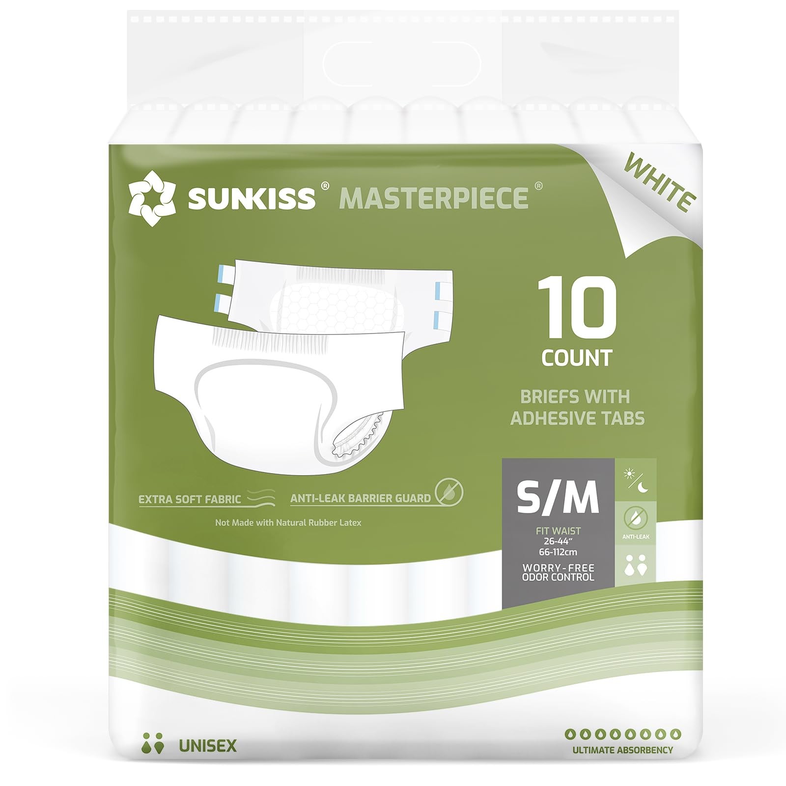 Masterpiece Adult Diapers with Tabs, Unisex Disposable Incontinence Briefs fo…