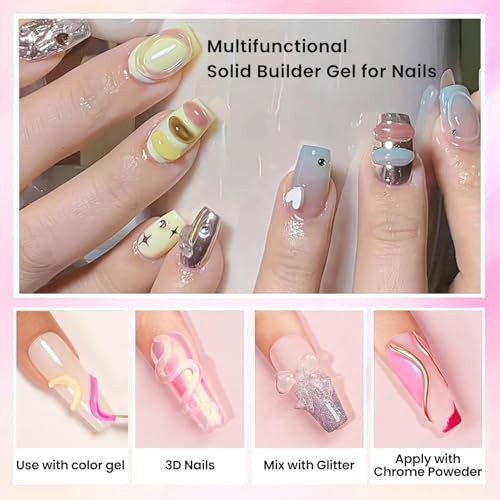 Solid Builder Gel For Nails, Clear, Nail Art for 3D 0.56 Fl Oz (Pack of 1)