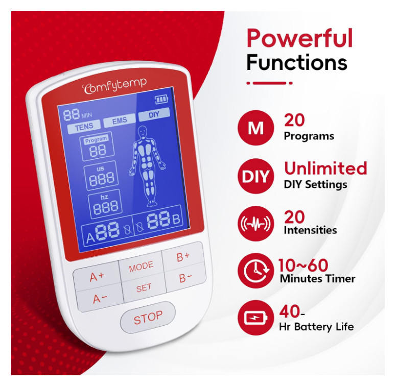 TENS Unit EMS Machine Muscle Stimulator for Pain Relief Therapy with 20 Modes