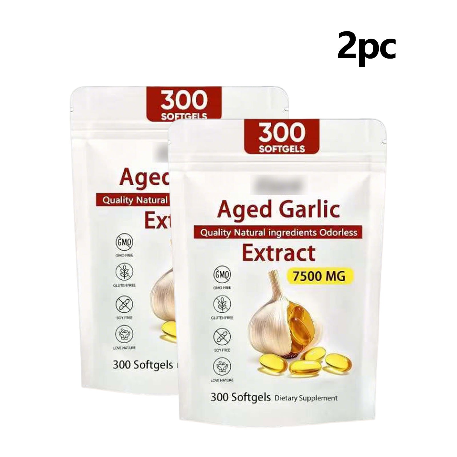 2Pack Elare Aged Garlic Extract, 300 Softgels, 7500mg Odorless Heart & Immune
