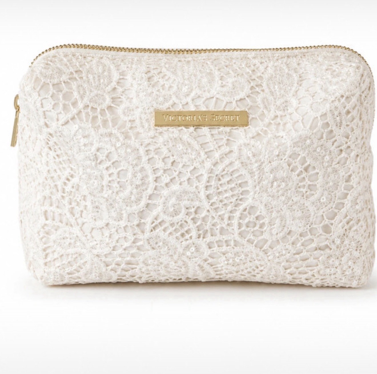 Vince Camuto White Lace Zip Makeup Bag Fabric 9x6x2 in MPN 21-01079
