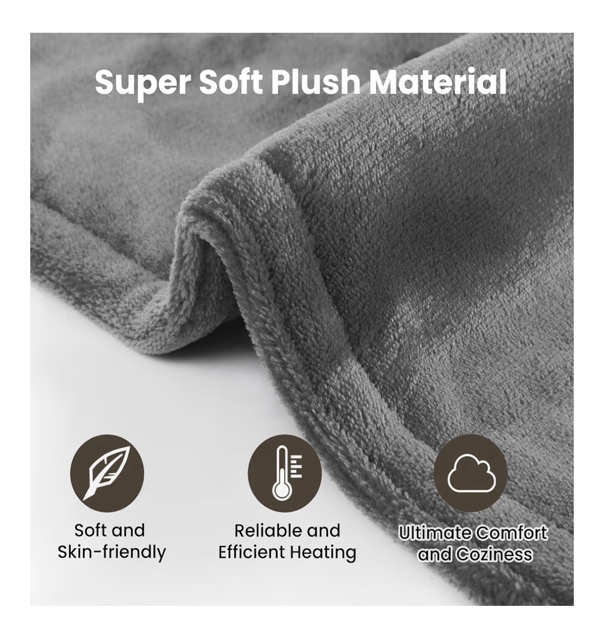 Electric Plush Back Heating Pad Wrap w/ Wired Controller, Brown, Washable