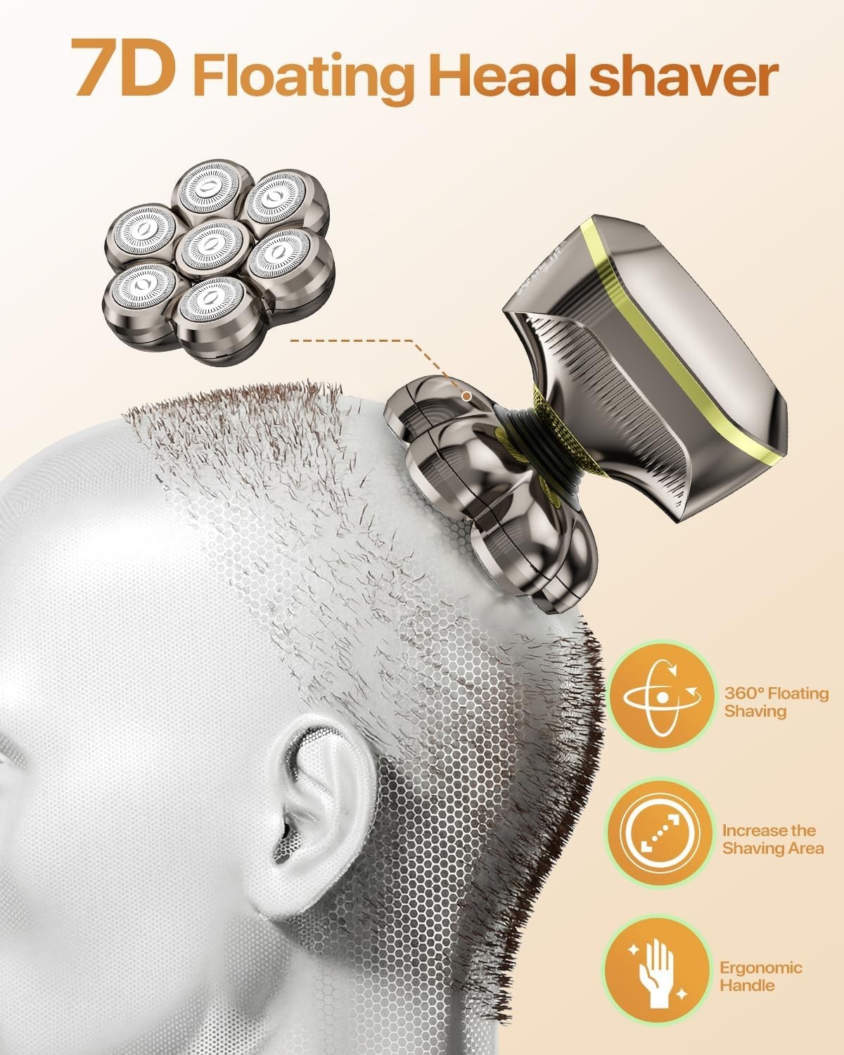 7D Head Shavers for Bald Men, Smooth Electric Razor for Head & Face, IPX7 Waterp