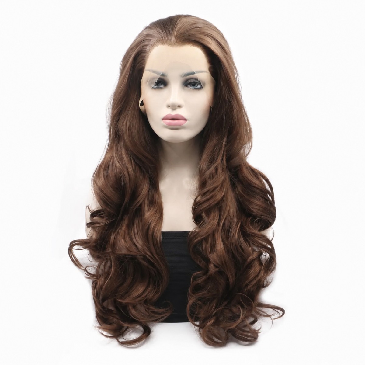 Glue Less Lace Front Wig Natural Layered Heat Resistant Hair Long Wavy Brown