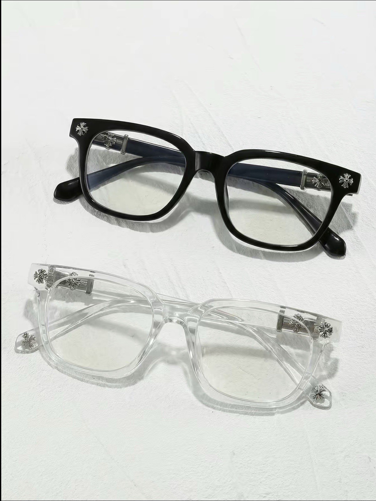 Lot of 2 Unisex Adult Square Full Rim Plastic Eyeglass Frames Black & Clear