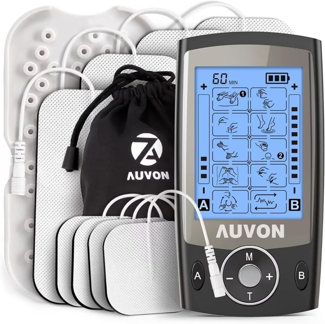 AUVON Dual Channel TENS Unit Muscle Stimulator Machine with 20 Modes