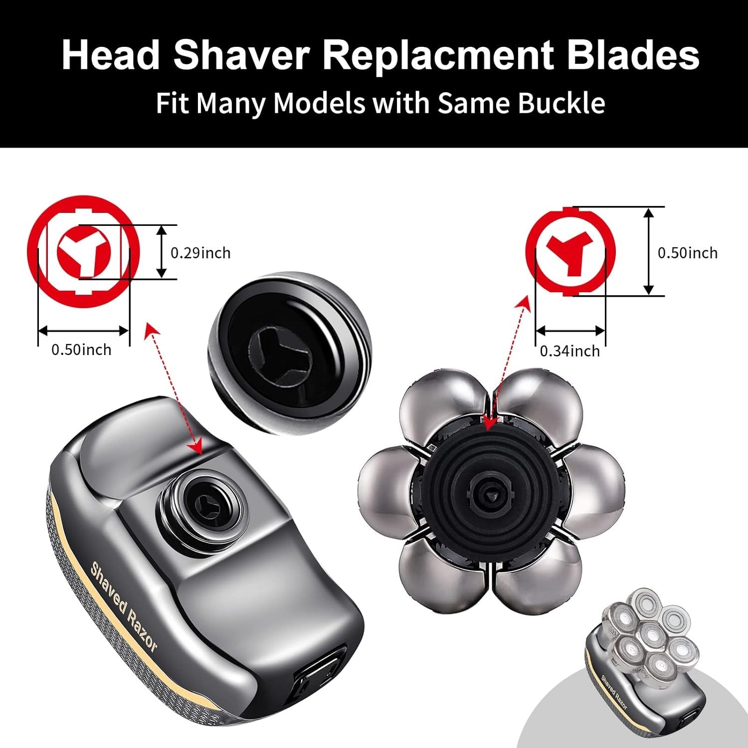 Self-Sharpening 7D Rotary Blades – 7 Pack Silver Replacement Heads for Shaving
