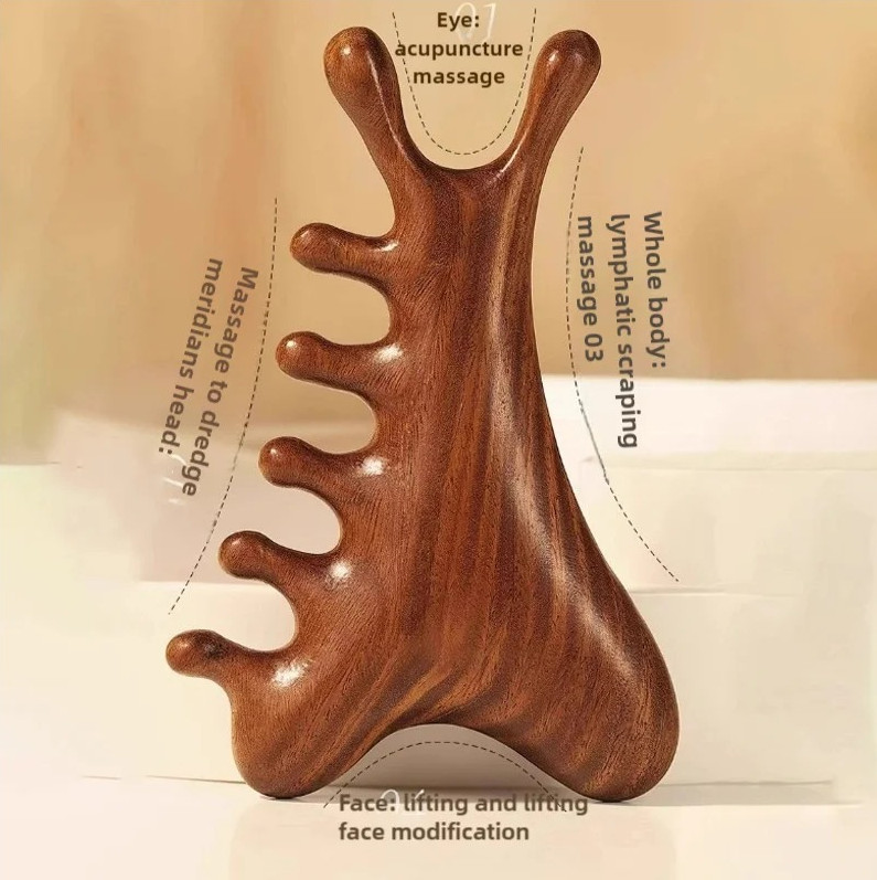 4-in-1 Sandalwood Massage Comb Head Face Neck Body Acupressure Tool Set – NEW