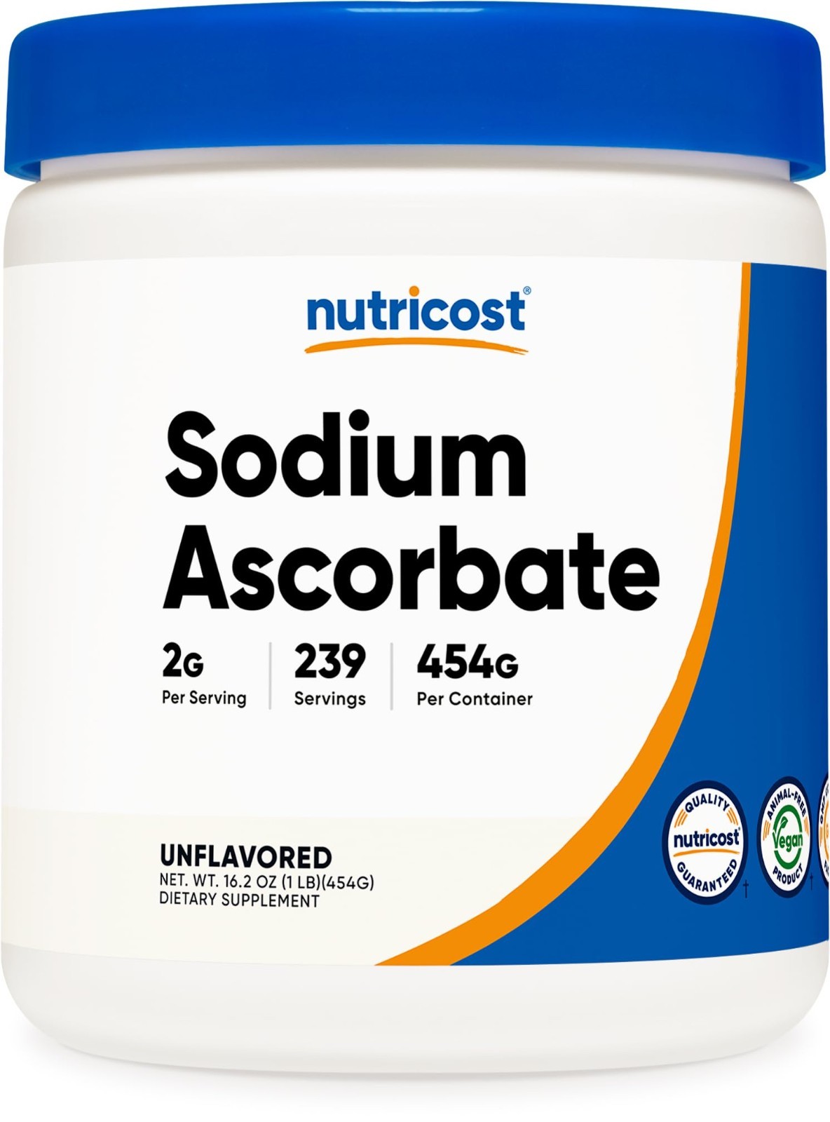 Sodium Ascorbate Powder 1 LB – Unflavored, Vegan, GMO-Free, Gluten-Free, 2g/Serv