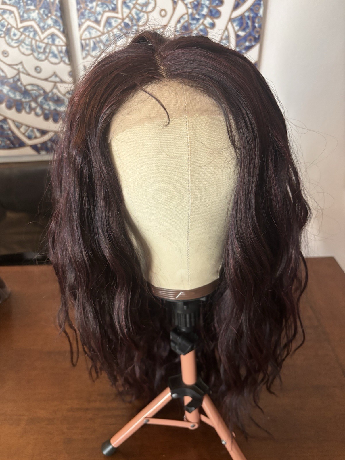 Lace Front C-Part Burgundy Blend Synthetic Heat safe Wig