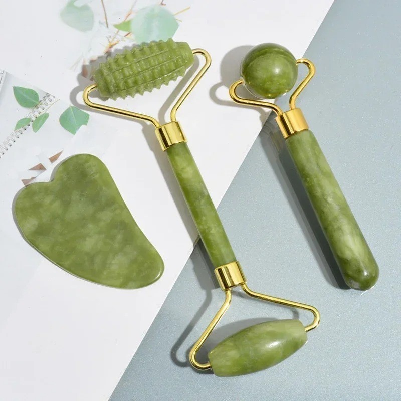 Natural Jade Roller Gua Sha Set Facial Massager Anti Aging Face Neck Beauty Tool
