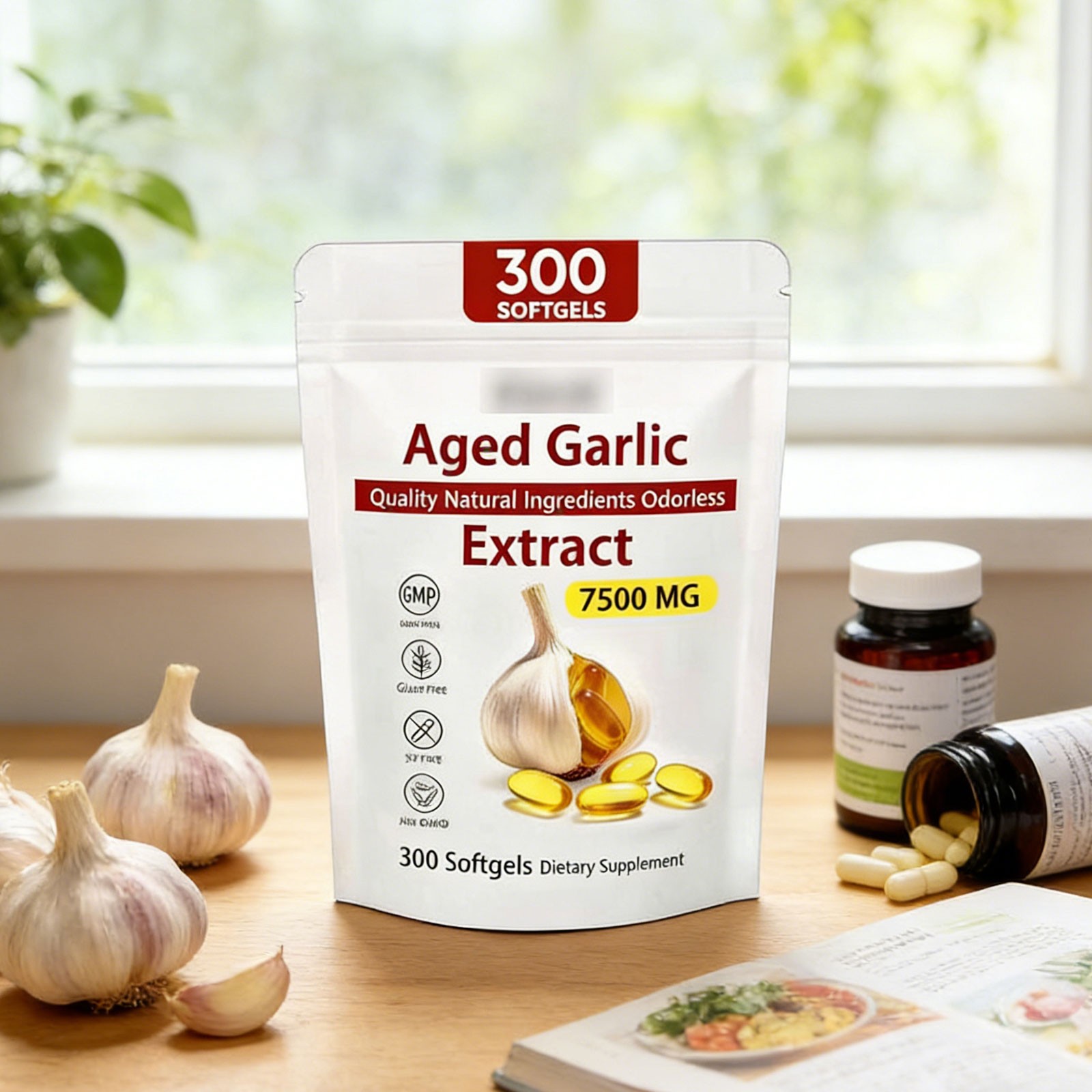 2Pack Elare Aged Garlic Extract, 300 Softgels, 7500mg Odorless Heart & Immune
