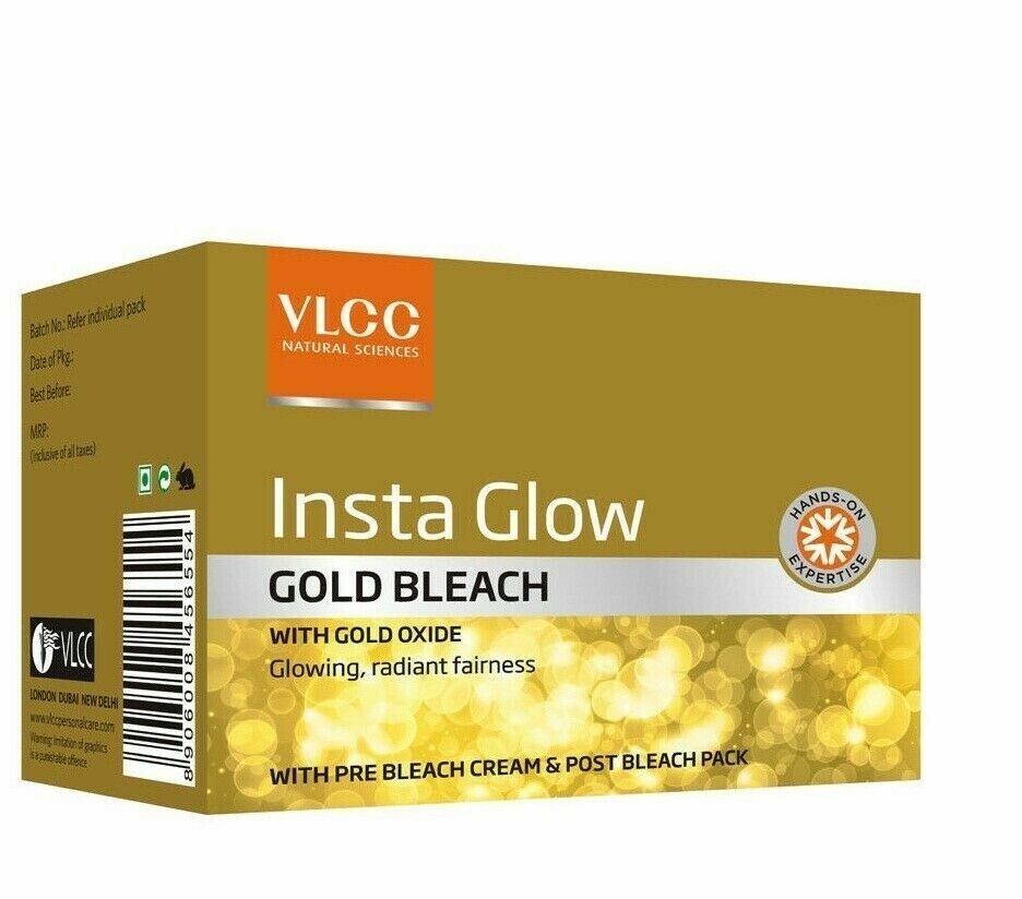 VLCC INSTA GLOW FAIRNESS GOLD BLEACH CREAM FOR REMOVING TAN FACIAL HAIR 30GM
