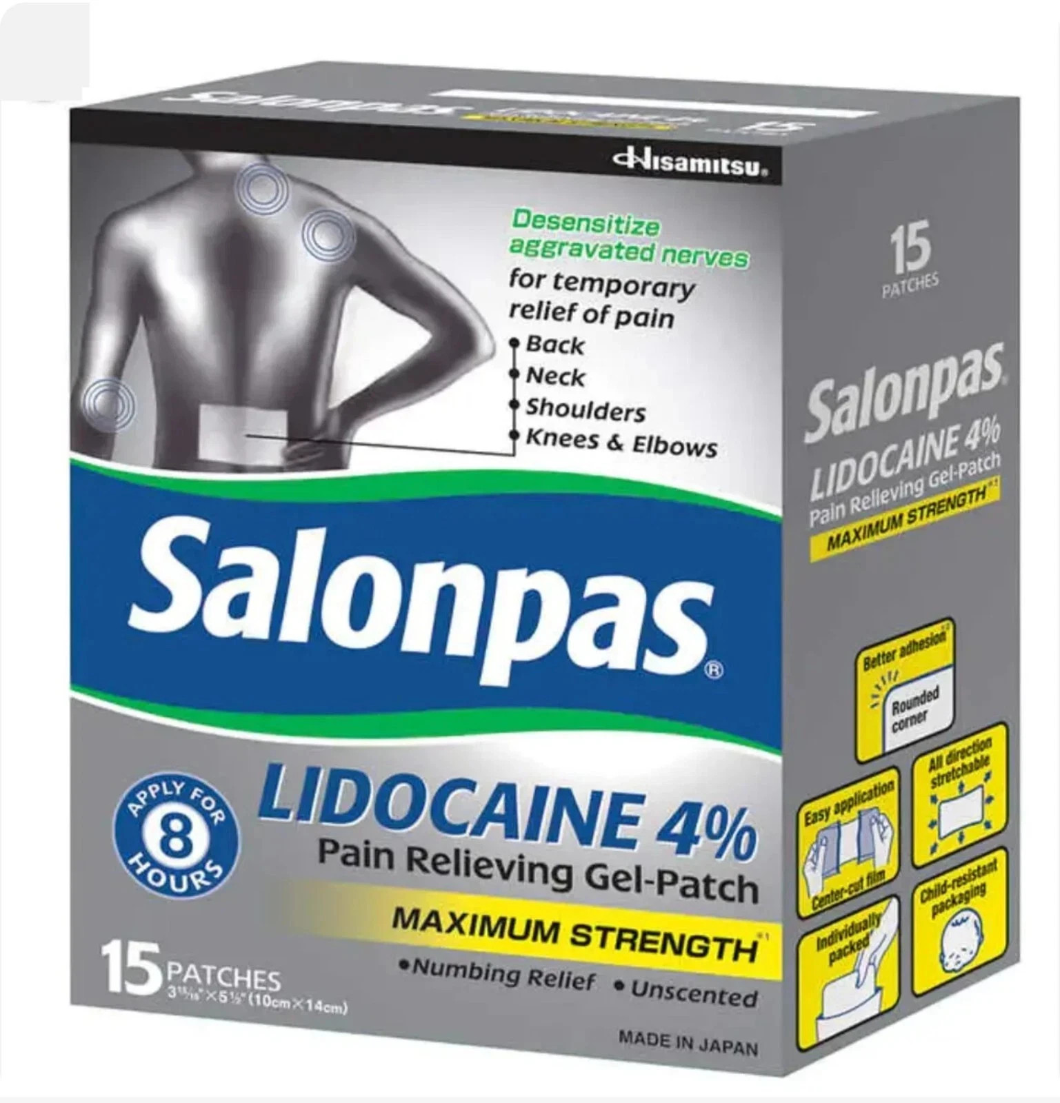 SALONPAS PAIN RELIEVING GEL-PATCH, 15 GEL PATCHES EXP 2027! See Description